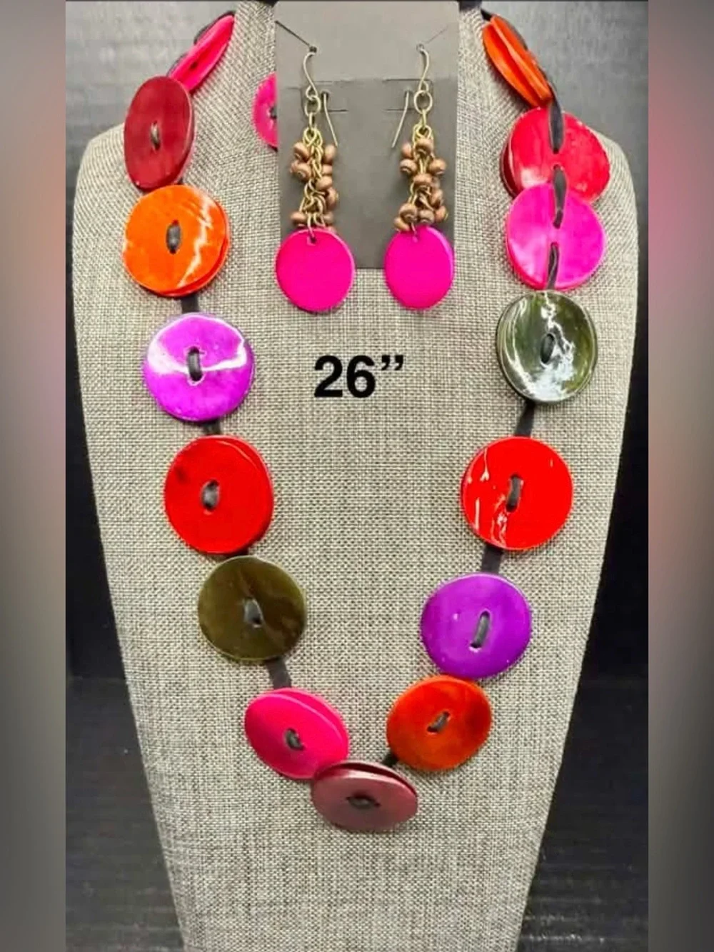 Colorful Disc Necklace and Earrings Set - Multicolor
